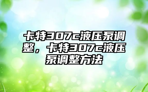 卡特307c液壓泵調整，卡特307c液壓泵調整方法