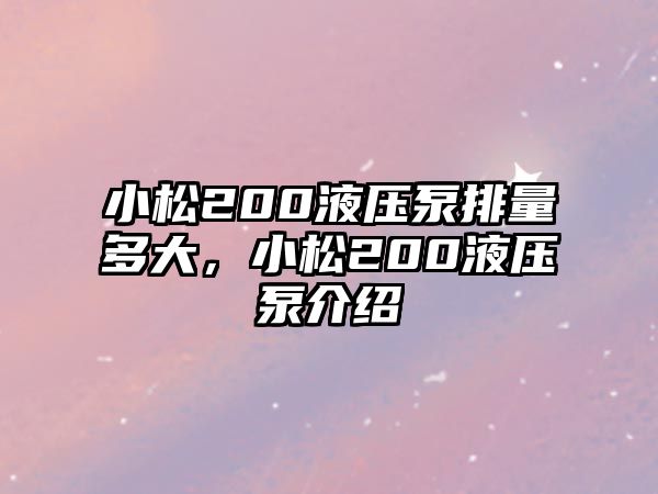 小松200液壓泵排量多大，小松200液壓泵介紹