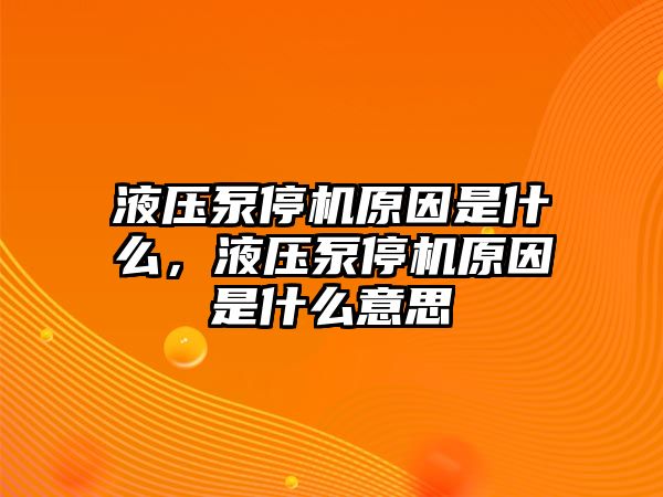 液壓泵停機原因是什么，液壓泵停機原因是什么意思