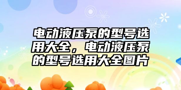 電動液壓泵的型號選用大全，電動液壓泵的型號選用大全圖片