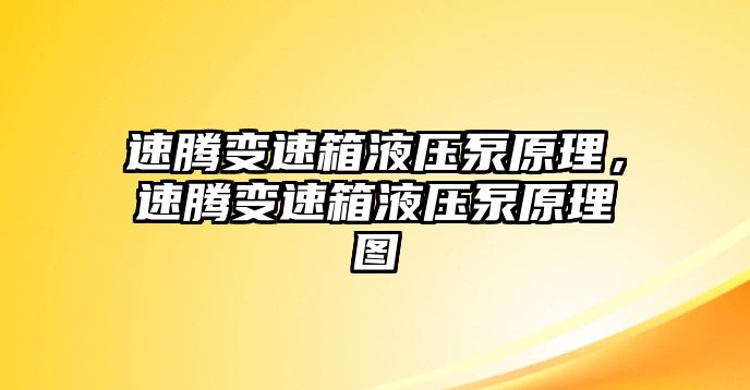 速騰變速箱液壓泵原理，速騰變速箱液壓泵原理圖