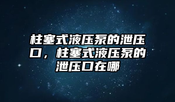 柱塞式液壓泵的泄壓口，柱塞式液壓泵的泄壓口在哪