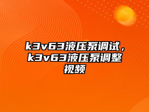 k3v63液壓泵調(diào)試，k3v63液壓泵調(diào)整視頻