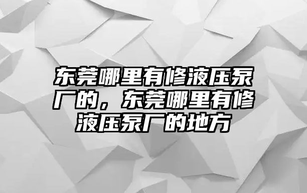 東莞哪里有修液壓泵廠的，東莞哪里有修液壓泵廠的地方