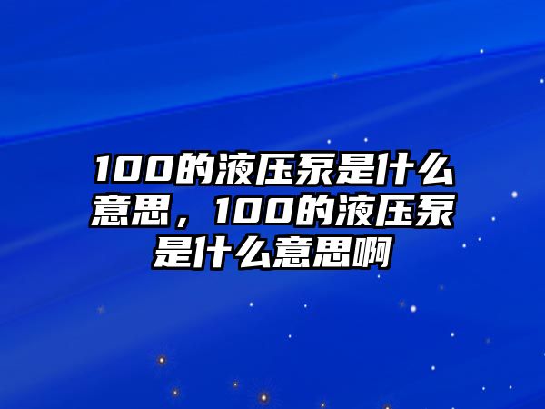 100的液壓泵是什么意思，100的液壓泵是什么意思啊