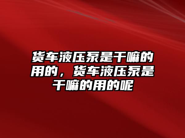 貨車液壓泵是干嘛的用的，貨車液壓泵是干嘛的用的呢