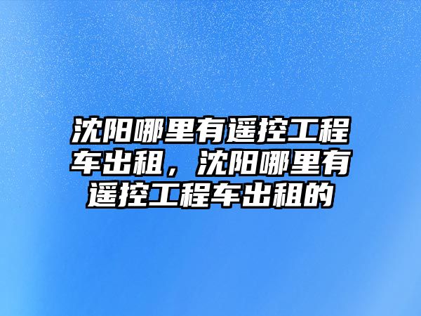 沈陽哪里有遙控工程車出租，沈陽哪里有遙控工程車出租的