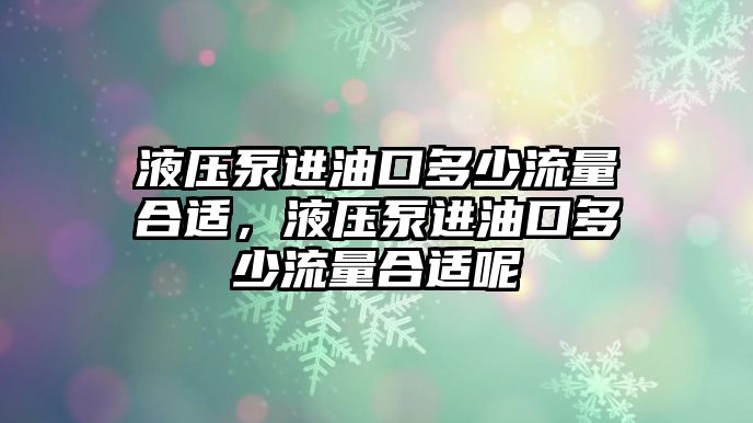 液壓泵進(jìn)油口多少流量合適，液壓泵進(jìn)油口多少流量合適呢