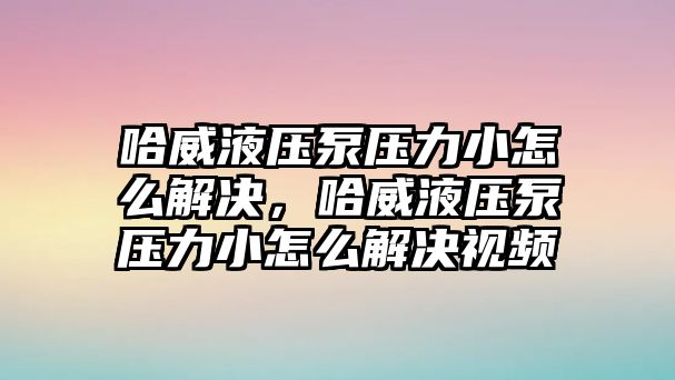 哈威液壓泵壓力小怎么解決，哈威液壓泵壓力小怎么解決視頻