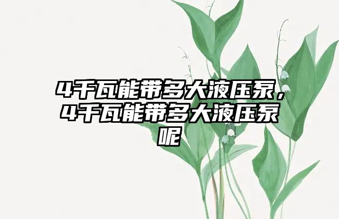 4千瓦能帶多大液壓泵，4千瓦能帶多大液壓泵呢